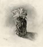 Drawing of a leaf in a vase