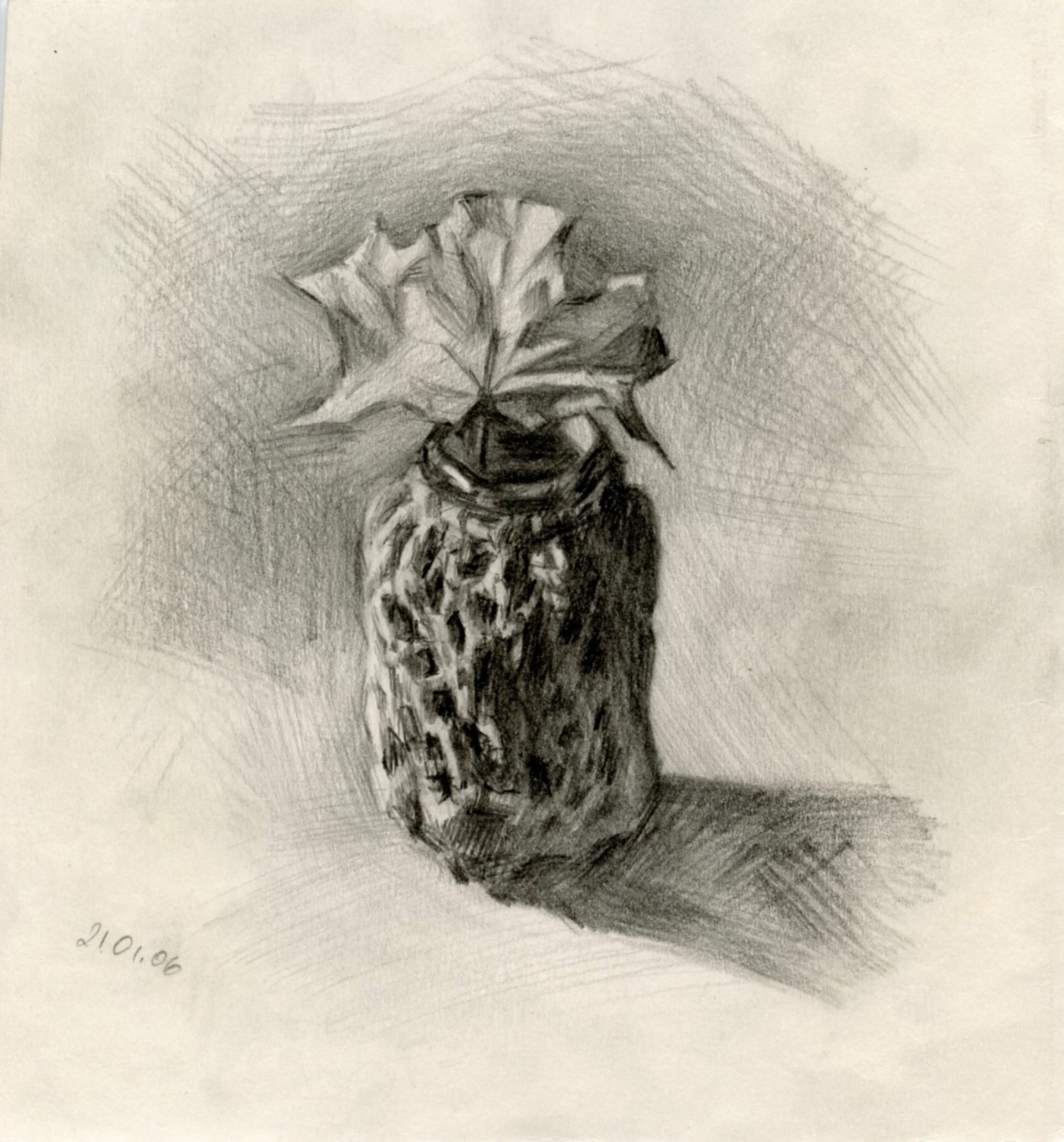 Drawing of a leaf in a vase
