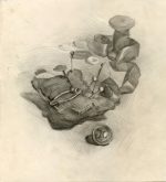 Spool of thread, pincushion, ribbon, buttons