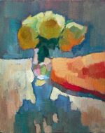 Still life with yellow roses in vase