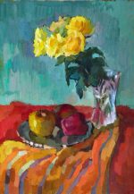 Still life with apples and roses