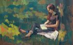 Julia reads under the tree