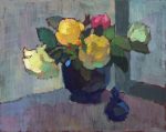 Roses in a blue vase