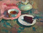 Still life with chocolate cake