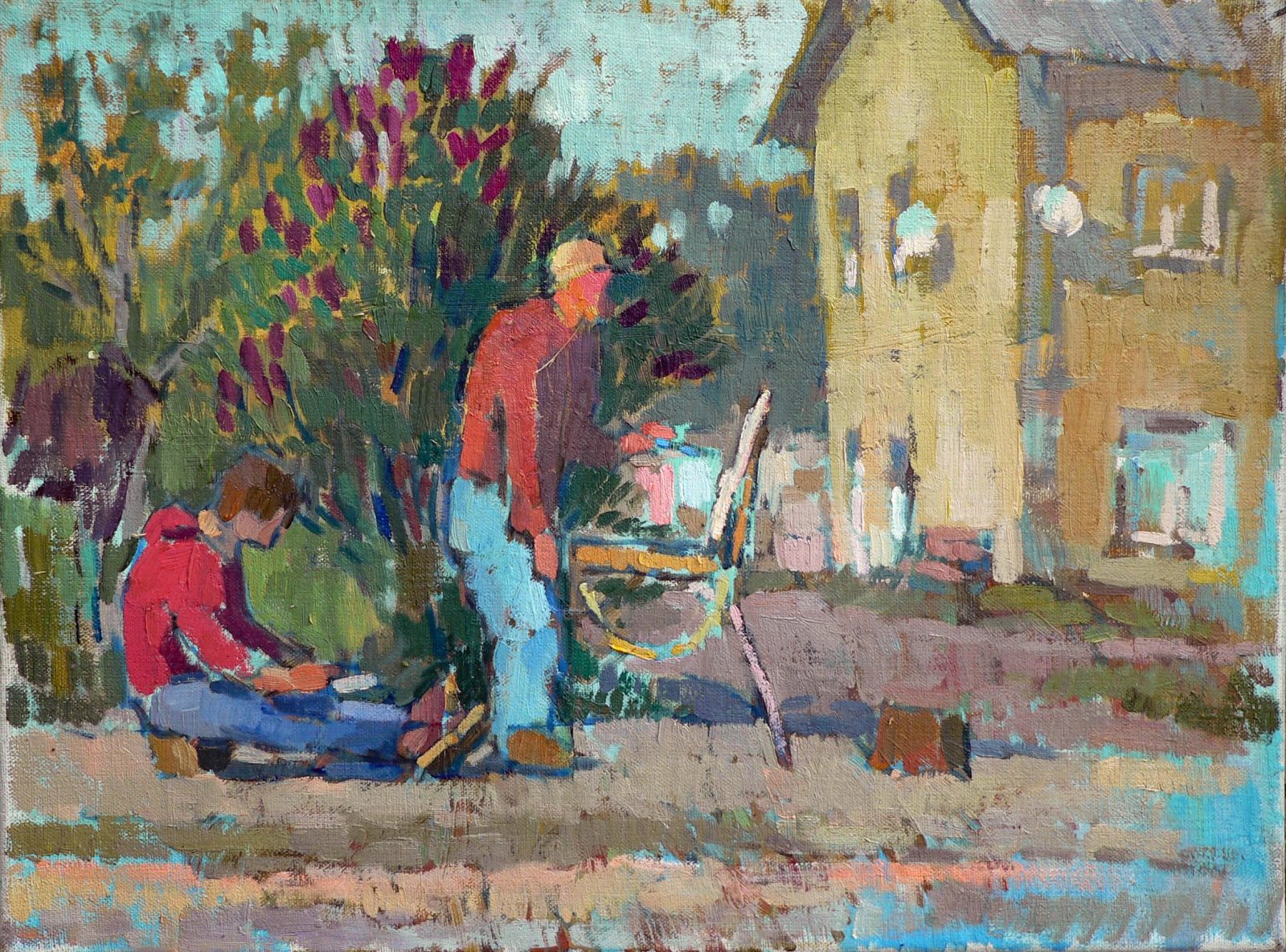 Artists under a bush of lilac, ???????