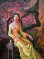 Girl under a blossoming cherry