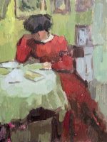 Color study by Edouapde Wuyard - a woman in red against a background of green