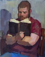 Portrait of a young man reading a book. Etude.
