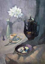 Still life with blue teapot