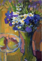 Still life with cornflowers and daisies