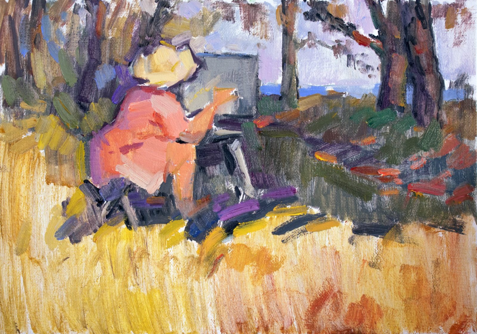 Lena is painting. Kolka