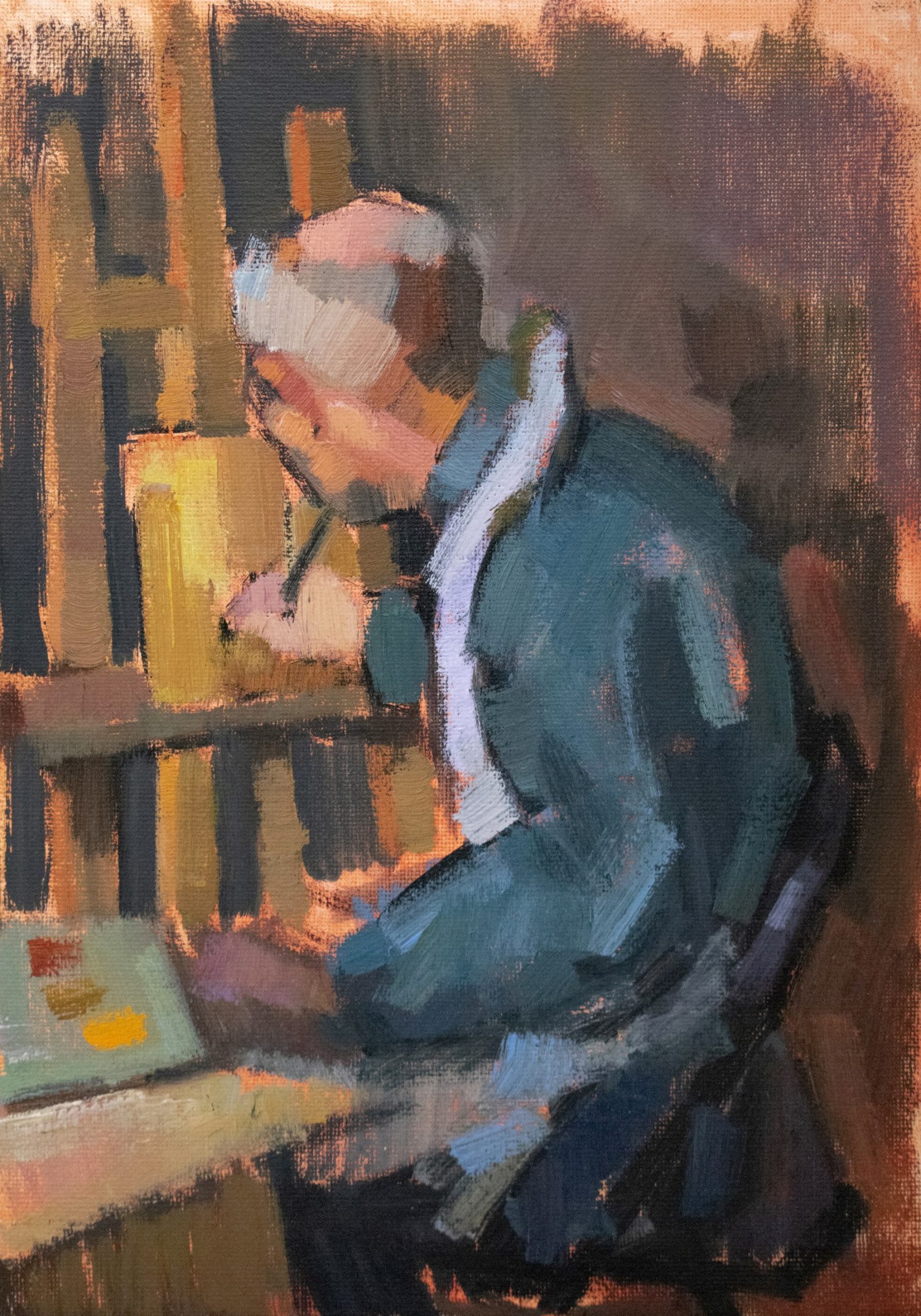 Study, dad paints a picture.