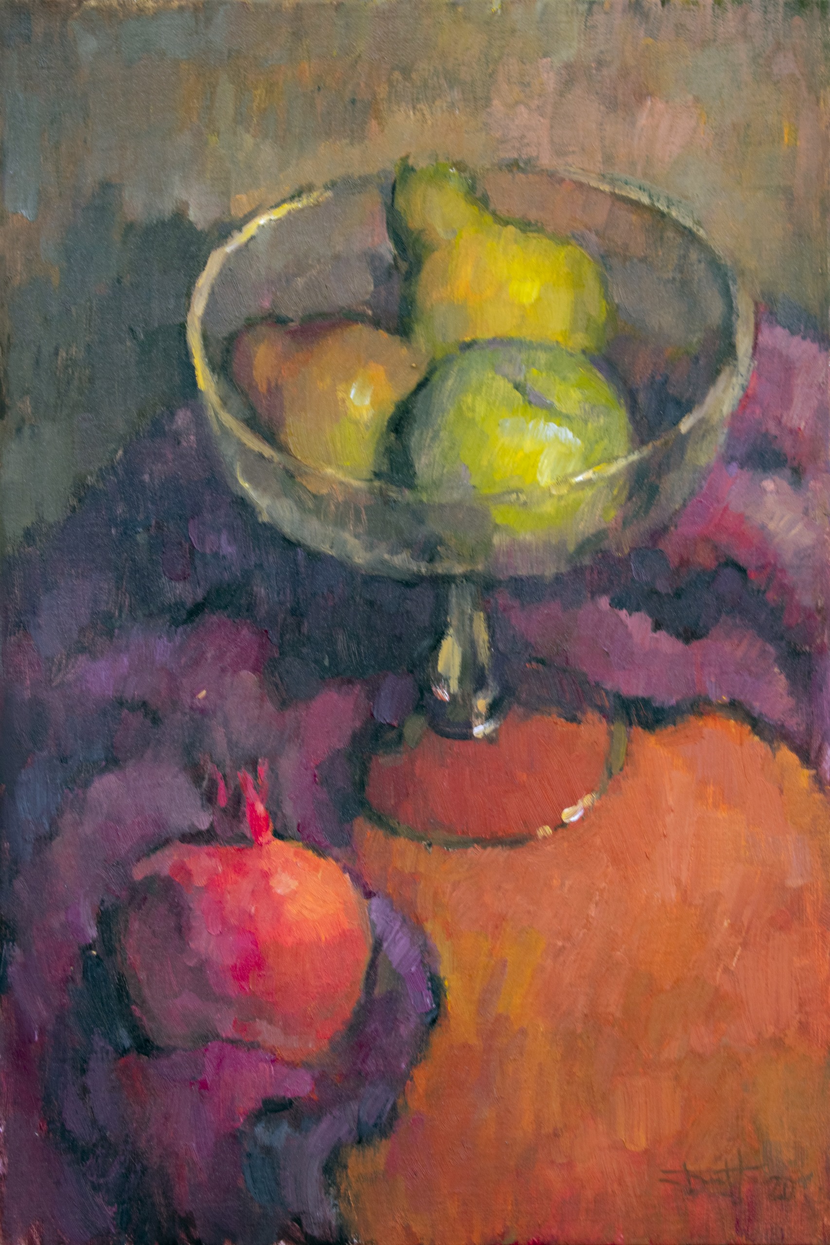 Still life with pears, apples and a garnet VBP200301 P200301 Still life with pears, apples and a garnet