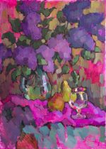 Bouquet of purple lilac on purple background.