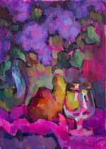 Bouquet of purple lilac on purple background.
