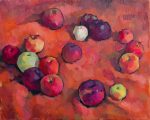 Apples on red