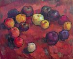 Apples on red