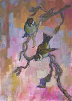 Sparrows on a branch