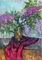 Bouquet of purple lilac on purple background