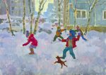 Children playing snowballs