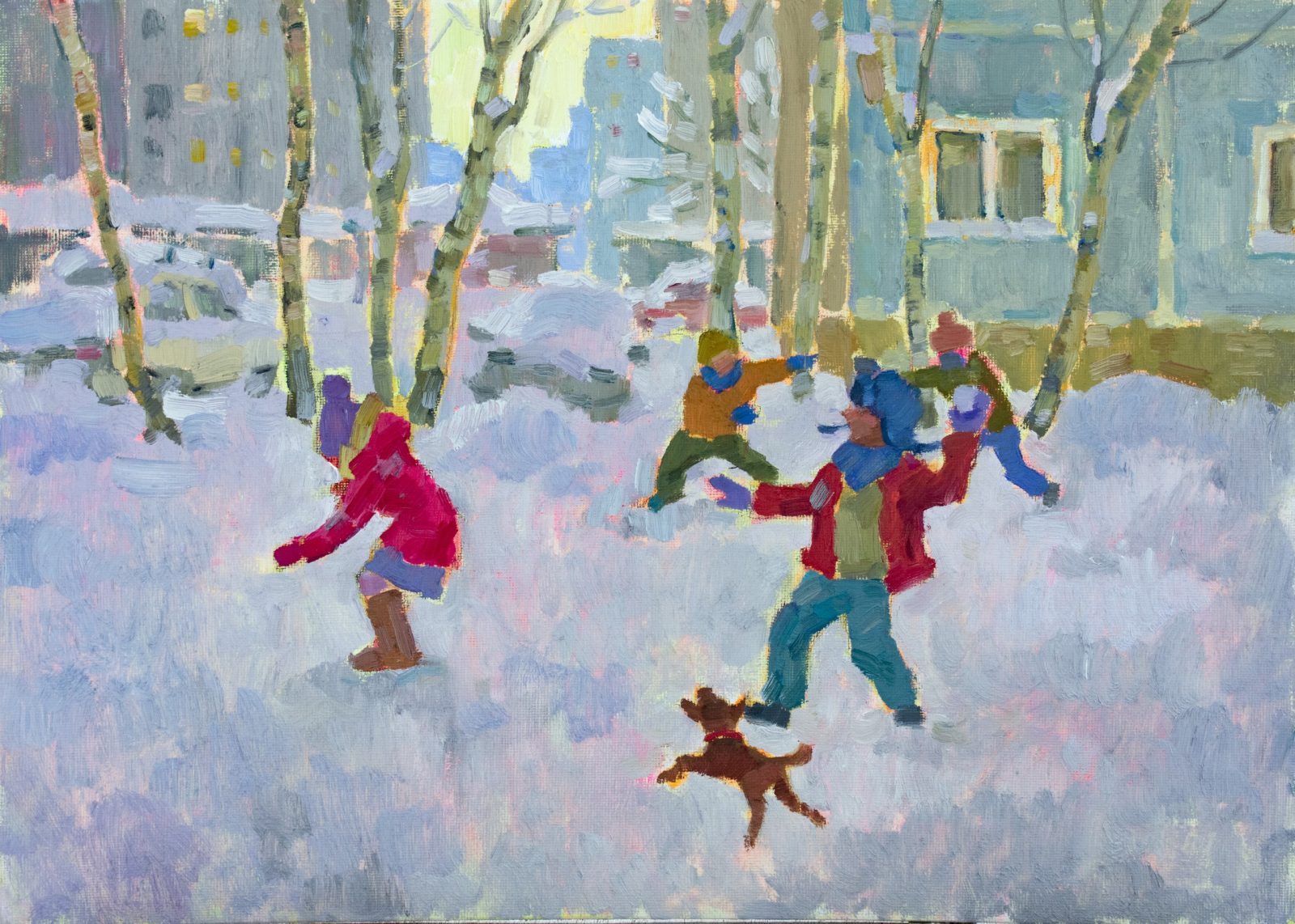Children playing snowballs