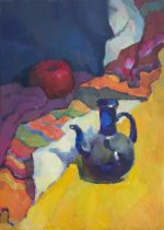 Blue, yellow and red apple