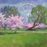 Blooming cherry tree in a park