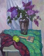 A bouquet of lilacs in the artist's studio